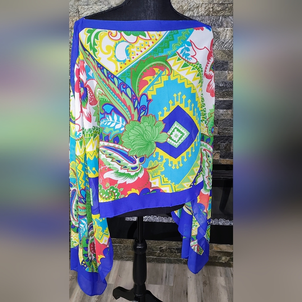 India Boutique Versatle Vibrant Multicolor Paisley Scarf Cape Free Size NEW